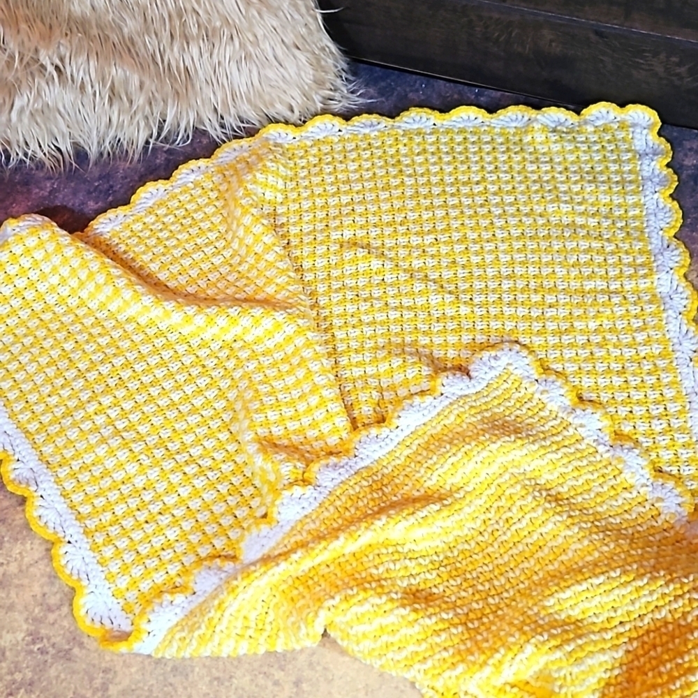 Handcrafted Knitted Yellow Baby Blanket